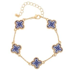 Blue Patterned Shell Multli Clover Bracelet